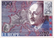 MAXIMAPHILIE / CARTE MAXIMUM PREMIER JOUR / JEAN MONNET / 100 FRANCS COGNAC 1979