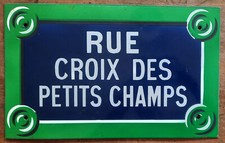Ancienne plaque émaillée RUE CROIX DES PETITS CHAMPS  Paris pub loft bar 40x25cm