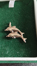 Pendentif Double Dauphins 3D en Or 375/1000 - Dolphin Pendant 9K Solid Gold 