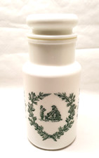 Ancien Grand Pot Verre Opaline Opale Épices Pharmacie Cuisine Motif Vert Réf 1