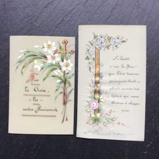 2 Petites Cartes Celluloïd Chromo Découpis Fleurs - Antique Small Cards Flowers