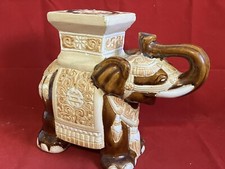 Ancien vintage éléphant céramique porte plante émaillé et craquelé Porte Bonheur