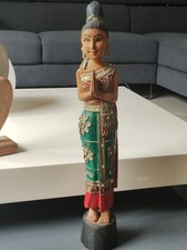 Sawasdee Lady Thaï En Posture D Accueil. Porte bonheur. En Bois Polychromes/50cm