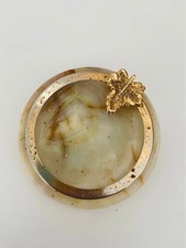 Cendrier Ancien en Marbre Onyx – Pied Griffe en Laiton Doré – Objet Déco Vintage