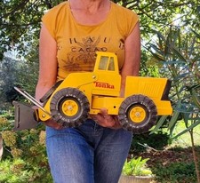ANCIEN GROS CHARGEUR ARTICULÉ JOUET TONKA EN MÉTAL JAUNE VINTAGE 70'