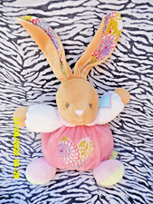 CH/ KALOO DOUDOU LAPIN BOULE ROSE COEUR FLEUR 28CM PARFAIT ETAT COMME NEUF