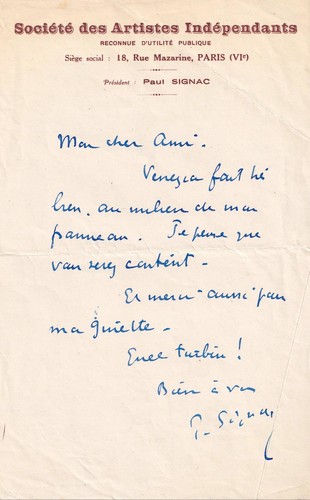 Paul signac tendre - -, lettre