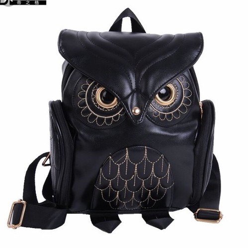 Black elegant owl backpack - black,