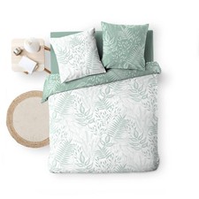 Housse de couette 220x240 cm + taies - Réversible - Feuillage blanc et sauge - B