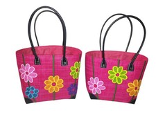 Lot 2 paniers cabas sac de courses, marché,plage, raphia paille SoaArtShop