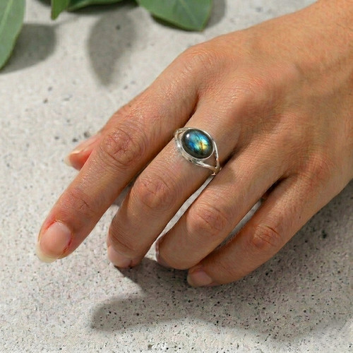 Bague argent 925 labradorite - bague,