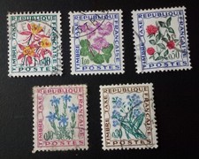 TIMBRES TAXE FRANCE 1964-1971, LES FLEURS DES CHAMPS, 5 TIMBRES OBLITÉRÉS