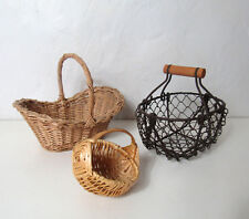 3 minis paniers en rotin métal pour poupées dinette Vintage