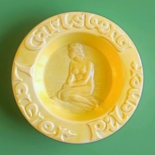  cendrier bière carlsberg en céramique jaune vintage 