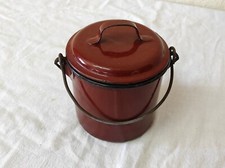 Ancien petit Pot avec couvercle en tôle émaillée 10cm de diamètre