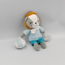 Doudou lion bleu gris orange hochet MOTS D'ENFANTS - 31353