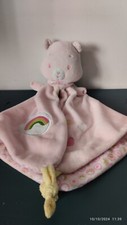 DOUDOU JEMINI "LES BISOUNOURS" OURS ROSE COEUR ARC EN CIEL GRELOT