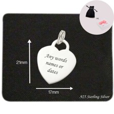 Gravé 925 Argent Sterling Cœur Breloque Sur Split Anneau Personnalisé Gravure