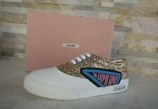 Miu 38,5 Chaussures / Baskets à Lacets Glitter Or 5E076B Neuf Autrefois