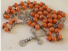 chapelet ancien 1900 enfant argent massif sanglier et corail véritable