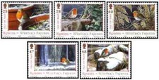Timbres Oiseaux Religion Noel île de Man 1199/1203 ** (54471BM) - cote : 11 €