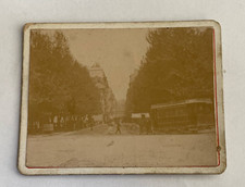 ANCIENNE PETITE PHOTOGRAPHIE CONTRECOLLEE CARTON RUE ANIMÉE TRAMWAY HIPPOMOBILE