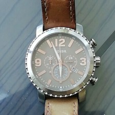 Fossil Montre Homme Alu et marron très bonne état avec Boite Origine BQ2136