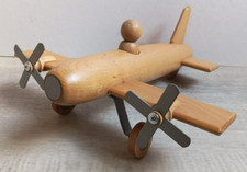 Jeu Jouet bois ancien avion bi moteur avec pilote Moulin Roty N° 720663