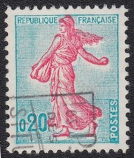 Semeuse de Piel timbre Y&T 1233a (TII) rouge décalé 20c France 1960-61 oblitéré