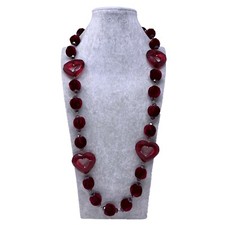 Collier Long De Velours Cristal Cœur Billes Femme Brillant Rouge Bordeaux