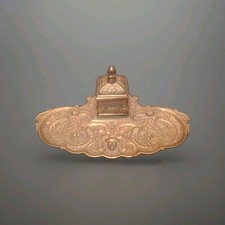 Ancien Encrier Bronze XIXe Napoléon III Signé Décor Mascaron