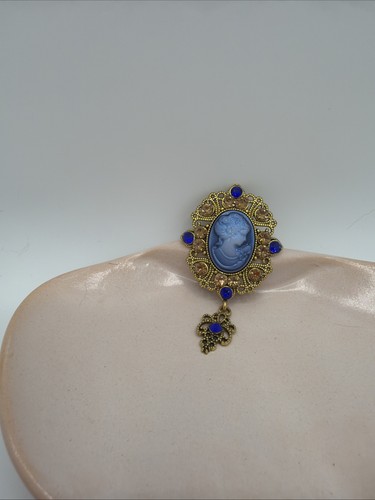 Broche camée bleue - broche, strass