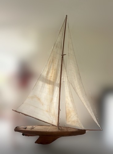 Antique wooden pond yacht - , with