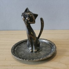 Chat en métal plaqué argent Baguier vintage ancien