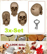 Tirelires 3 Singes Rien Voir Entendre Dire Design Crâne Polyresine Ensemble 3x