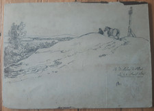 Dessin Ancien Encre XIXe 1864 Paysage Barbizon Arbres Animé Cheval Signé Cachet