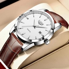 Montre Homme Chronographe Quartz Cuir Élégante Décontractée Résistante Eau Date