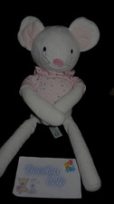 doudou peluche souris blanche pull rose fleurs vert OBAIBI