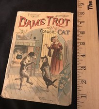 RARE Vintage 1890 Dame Trot And Her Comical Cat Children's Book Pleasewell Linen