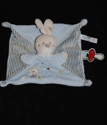 Doudou lapin plat bleu - plat,