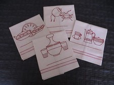 4 linen cotton tea towels red