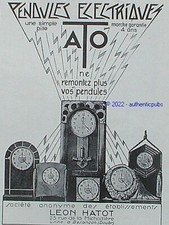 PUBLICITE LEON HATOT PENDULES ELECTRIQUES ATO DE 1925 FRENCH AD PUB RARE