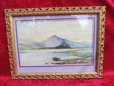 Beau, Ancien Tableau Aquarelle