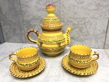 Theière orientale jaune ancienne + 2 tasses - Service café thé berbére arabe 
