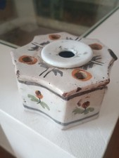 Ancien encrier en faïence de l’Eu (Fin XIIXe) – complet avec godet marqué E.U.