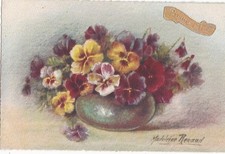 CPA Fantaisie signée Madeleine RENAUD. BONNE FETE Bouquet de Pensées Années 1900