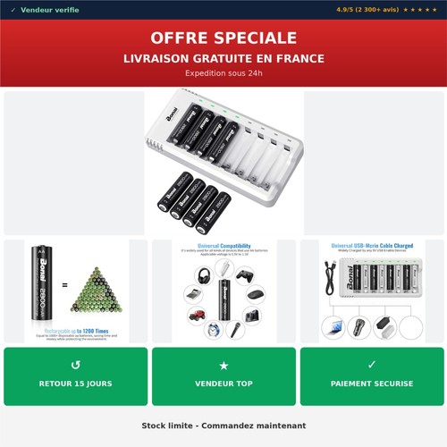 Bonai chargeur piles avec 8 - avec,