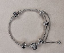Pandora Bracelet a breloque Et Charms Hiboux  Signé 925 Argent Strass