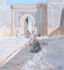 Maroc Gouache Animée Paysage Orientaliste Signé daté 1932 Cadre Plexiglas 