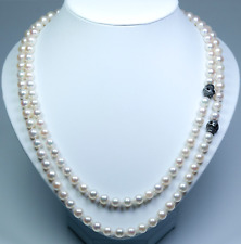 Rare - Argent / 1.00 CT Diamants - Perles pour Collier - Ø 7.5-8 MM Akoya - 110